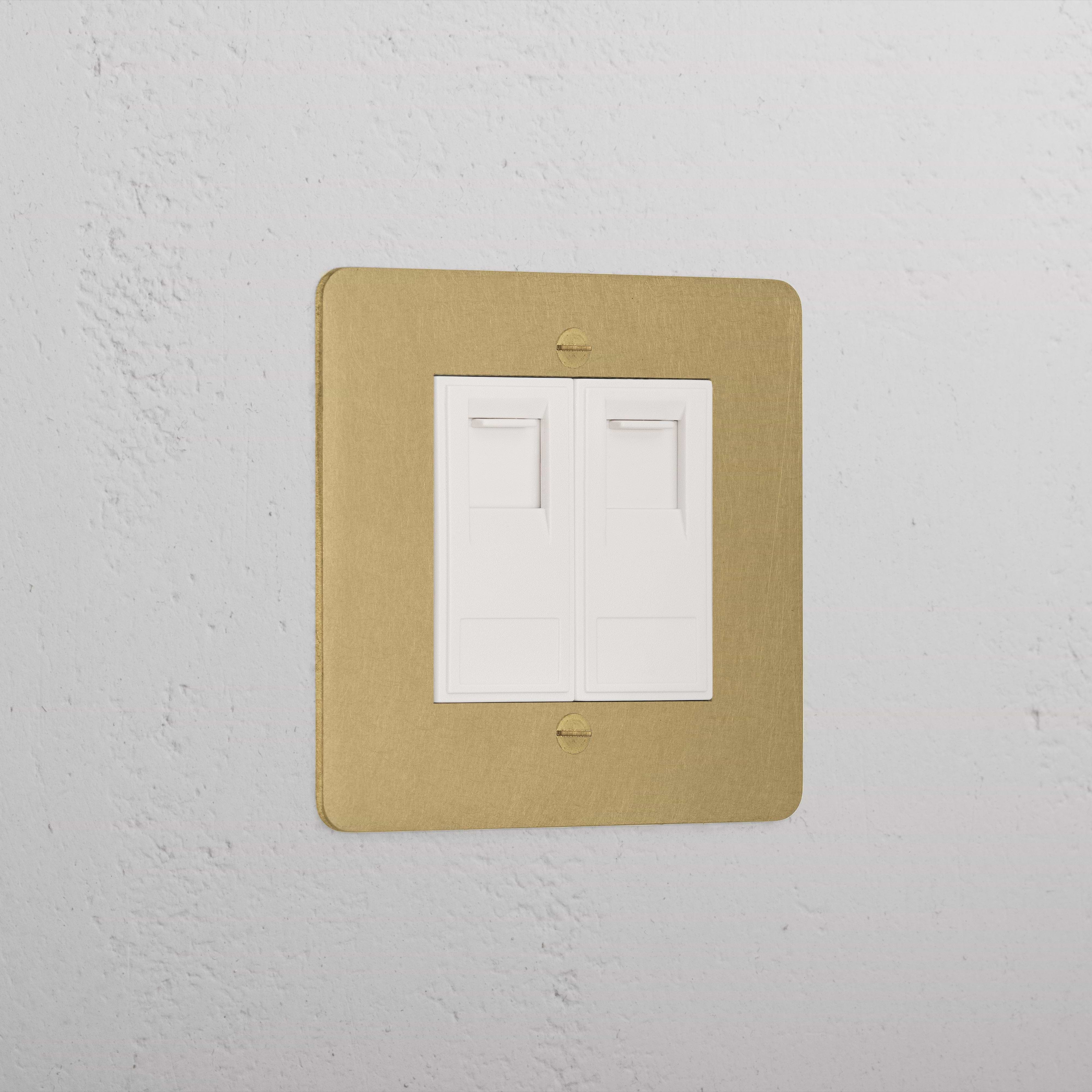 Designer Antique Brass 2x Cat6 Socket White