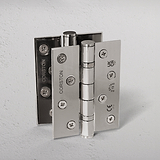 Saxon Steel Door Hinge Pair FR60 in polished nickel, with visible screws and engraved details.