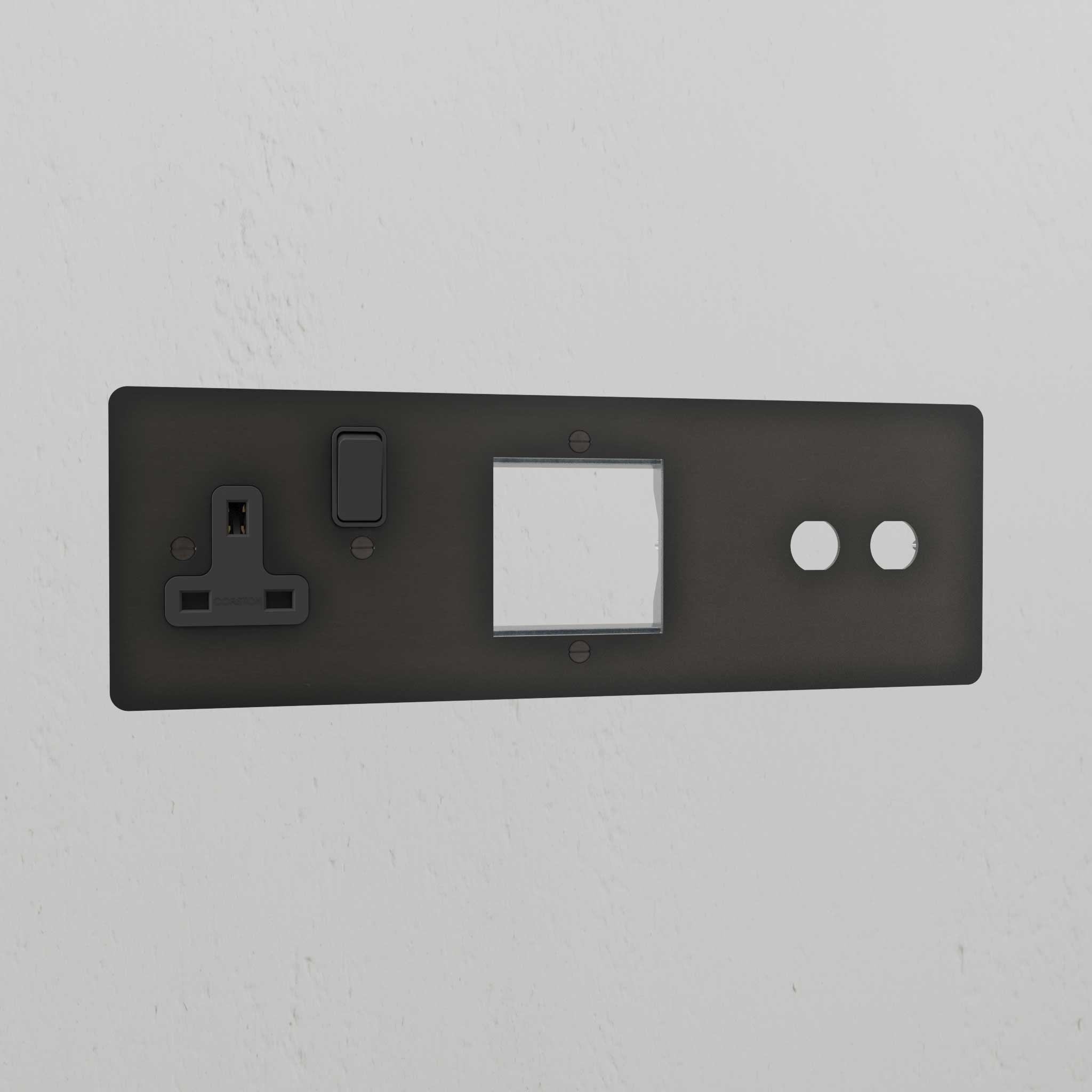 Single Socket Uk & 1G 50mm Module & 2G Switch Plate - Bronze Black