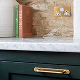 Antique Brass White double socket with USB-C fast charge, 2G Sockets & Modules, on a marble countertop.
