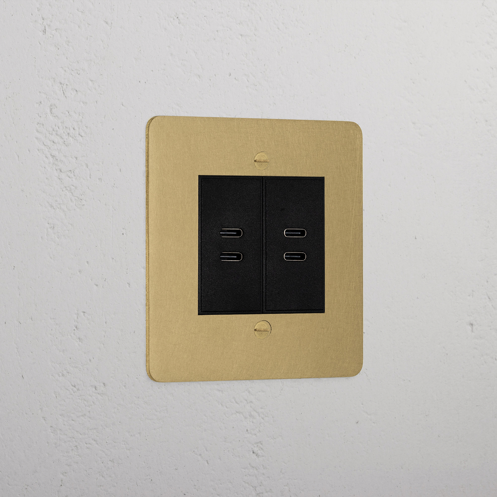 Antique Brass Elegant 2x Usb C+C Socket On White Background