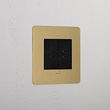 Antique Brass Elegant 2x Usb C+C Socket On White Background