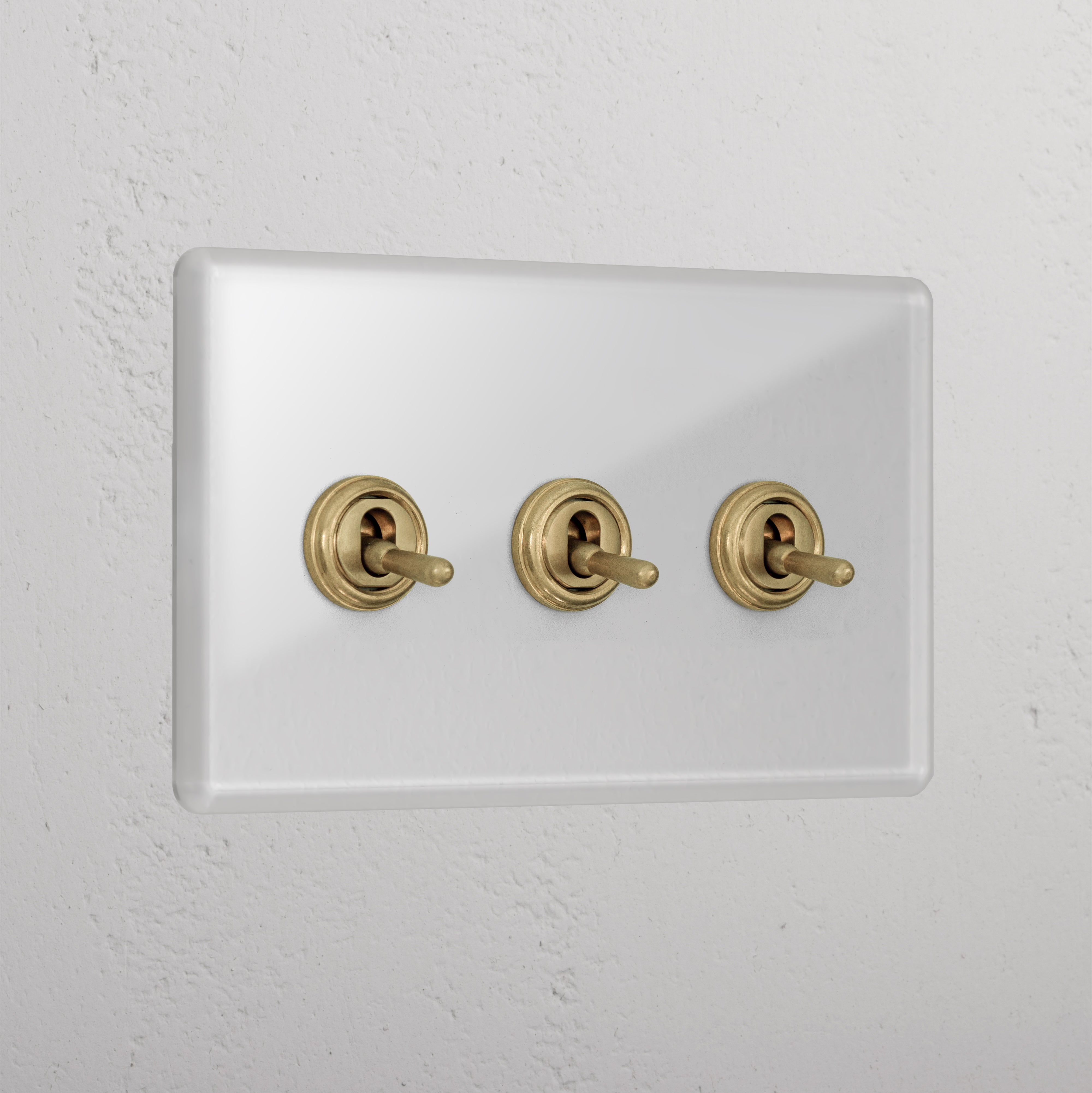 Clear Antique Brass 3 Gang 2 Way Premium Toggle Light Switch