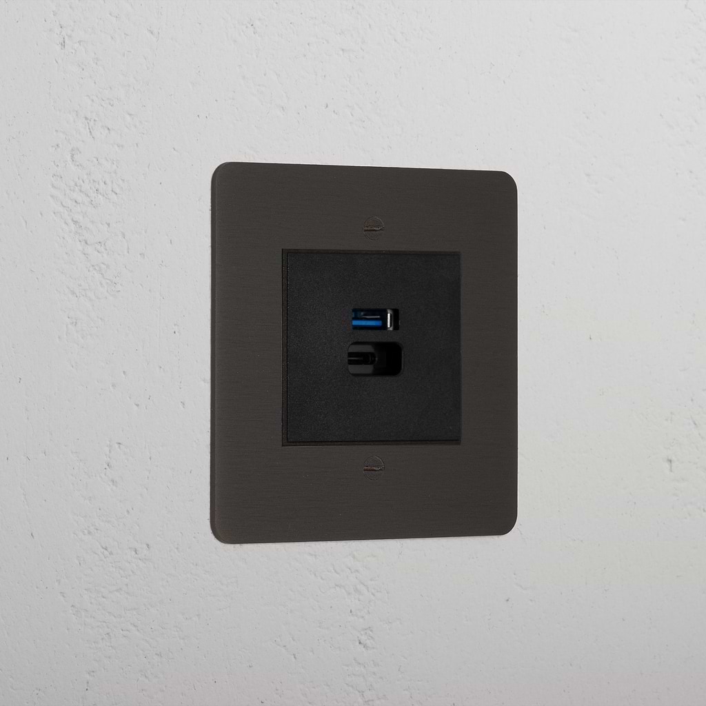 Bronze Designer Usb A+C Fast Charge Socket Black