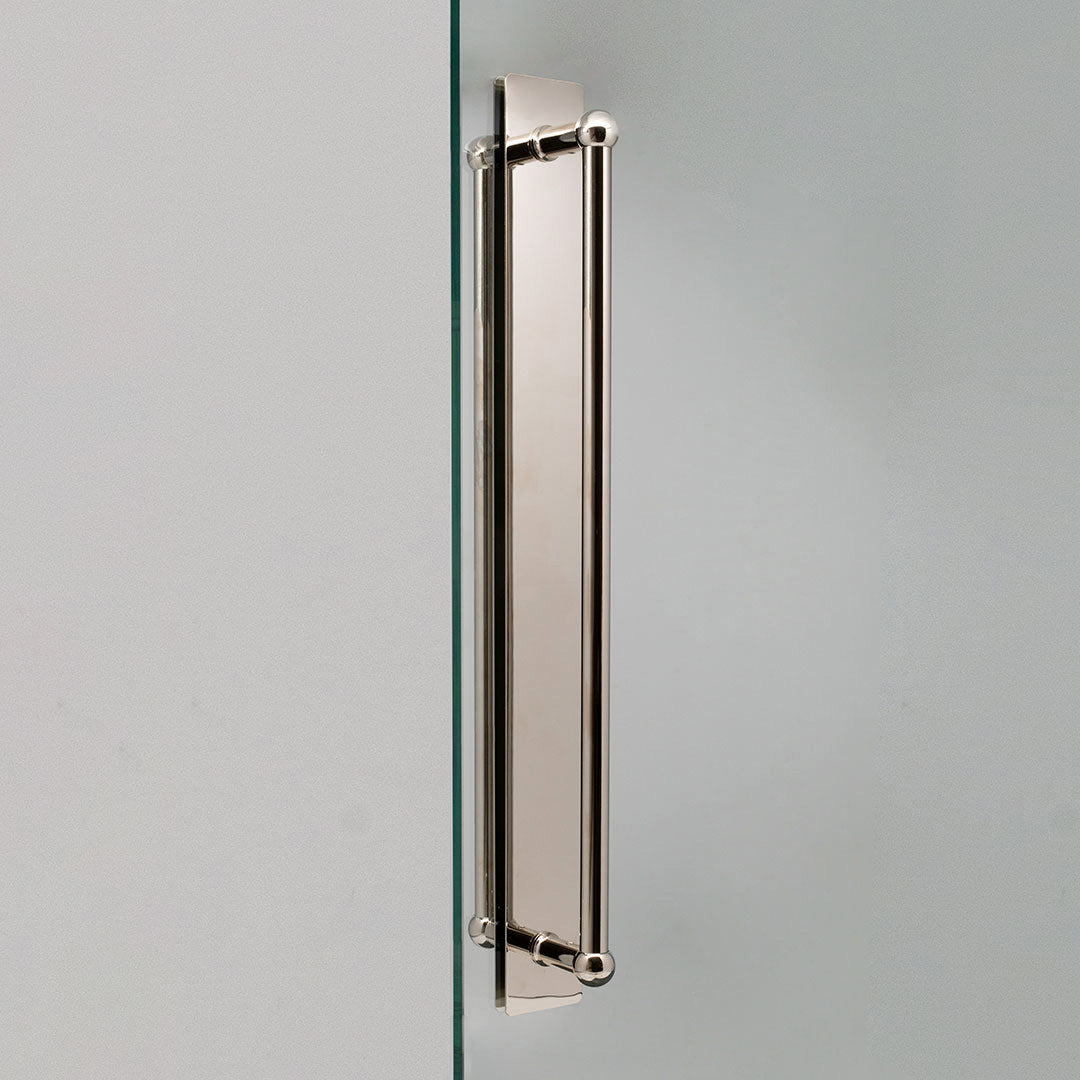 Polished Nickel Harper Double Pull Handle With Plate 500mm On White Background