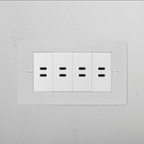 Paintable white 2G socket plate with 8x USB-C ports for varied device charging solutions.
