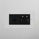 Black 2G socket plate with USB A+C fast charge and TV aerial socket, designed to be paintable for customizable decor.