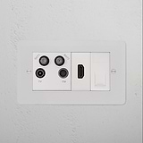 TV Aerial + HDMI + CAT6 Socket - 2G panel on a paintable white wall for media and network connections.