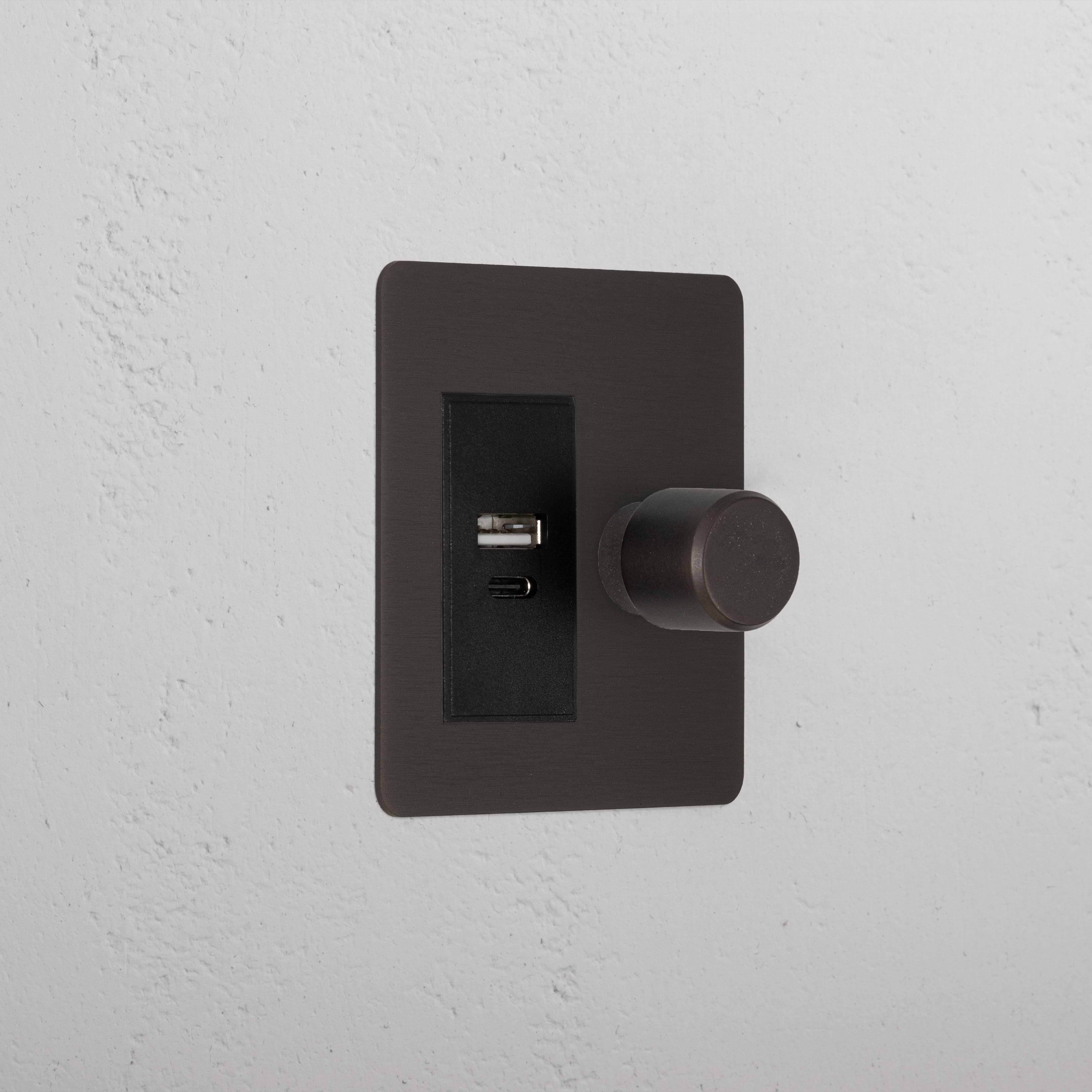 Bronze Slimline 1 Gang 2 Way Dimmer And Usb A+C Switch