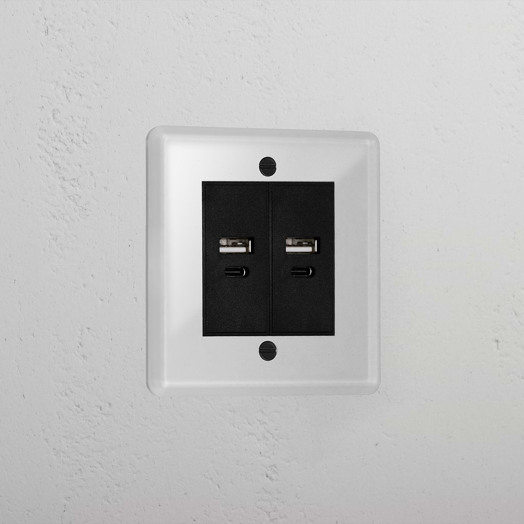Clear 2x Usb A+C Designer Socket Black