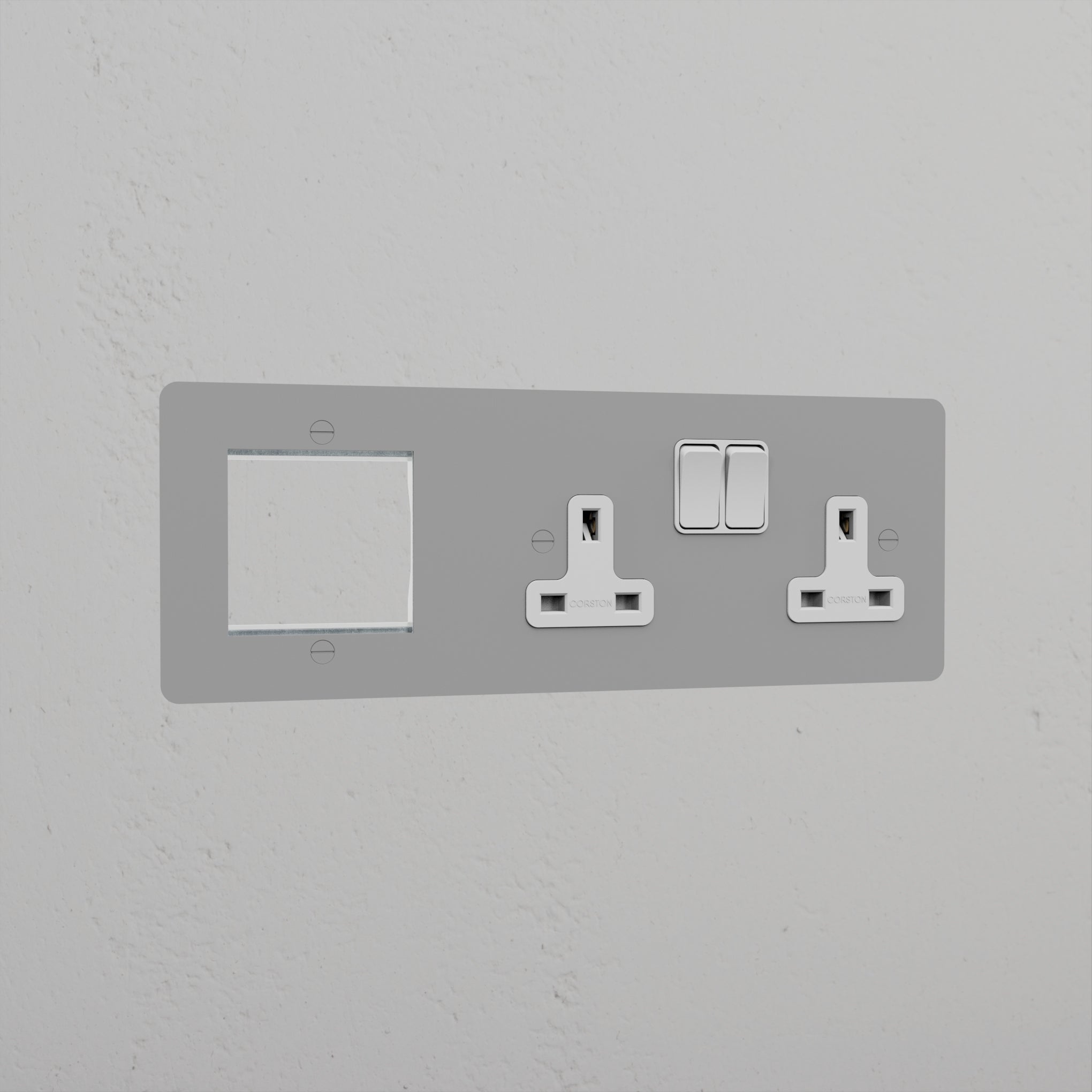 1G 50mm Module & Double Socket UK Plate _ Paintable White