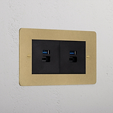 Elegant Antique Brass 2x Usb A+C Fast Charge Socket Black