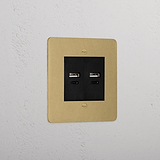 Antique Brass Designer 2x Usb A+C Socket On White Background