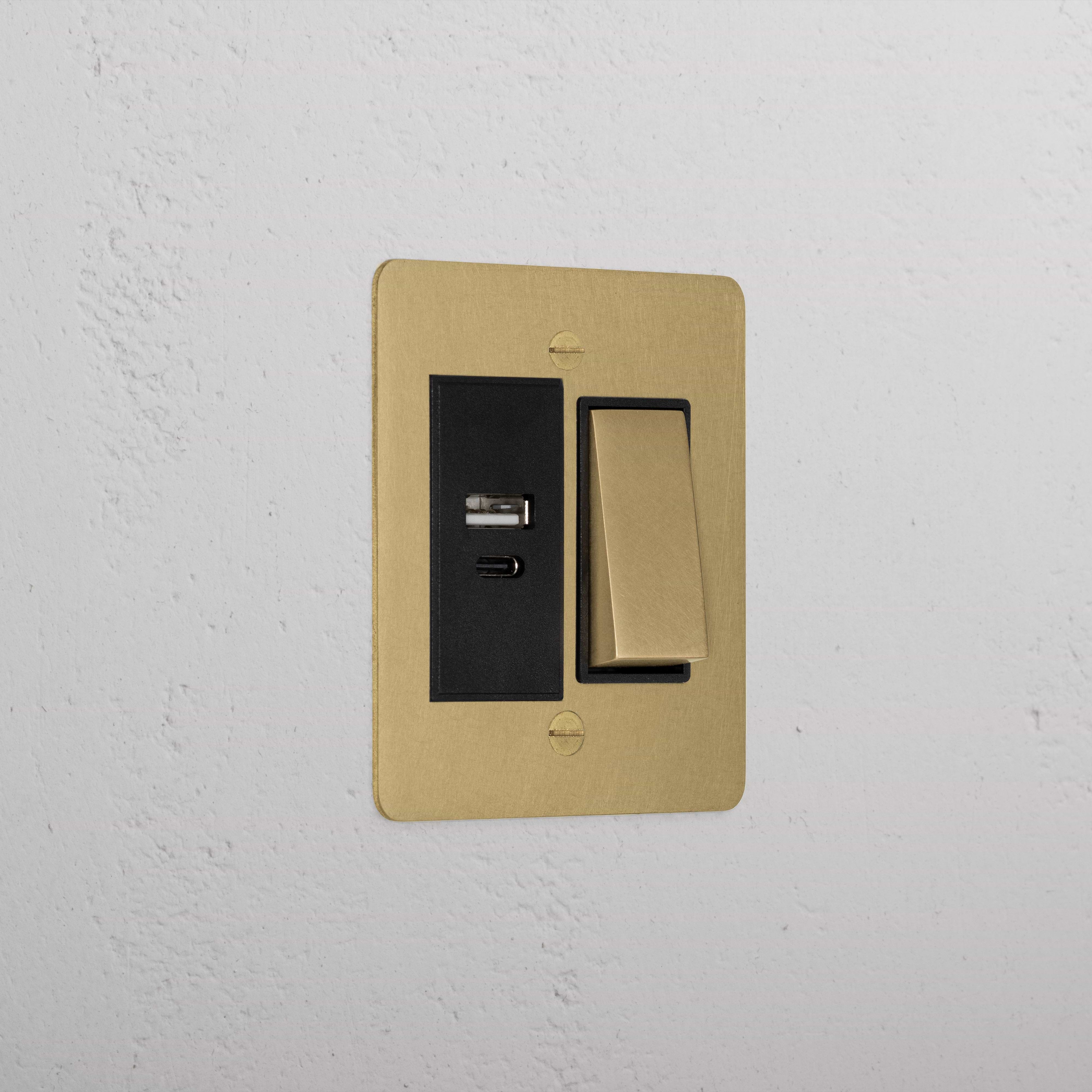 1G Two Way Rocker + Usb A+C Slimline Switch - Antique Brass Black