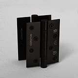 Saxon Steel Door Hinge Pair FR60 - Bronze, featuring black hinges and screws, set against a light gray background.