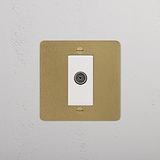 Antique Brass White wall plate with central TV outlet socket, ideal for 1G Sockets & Modules.