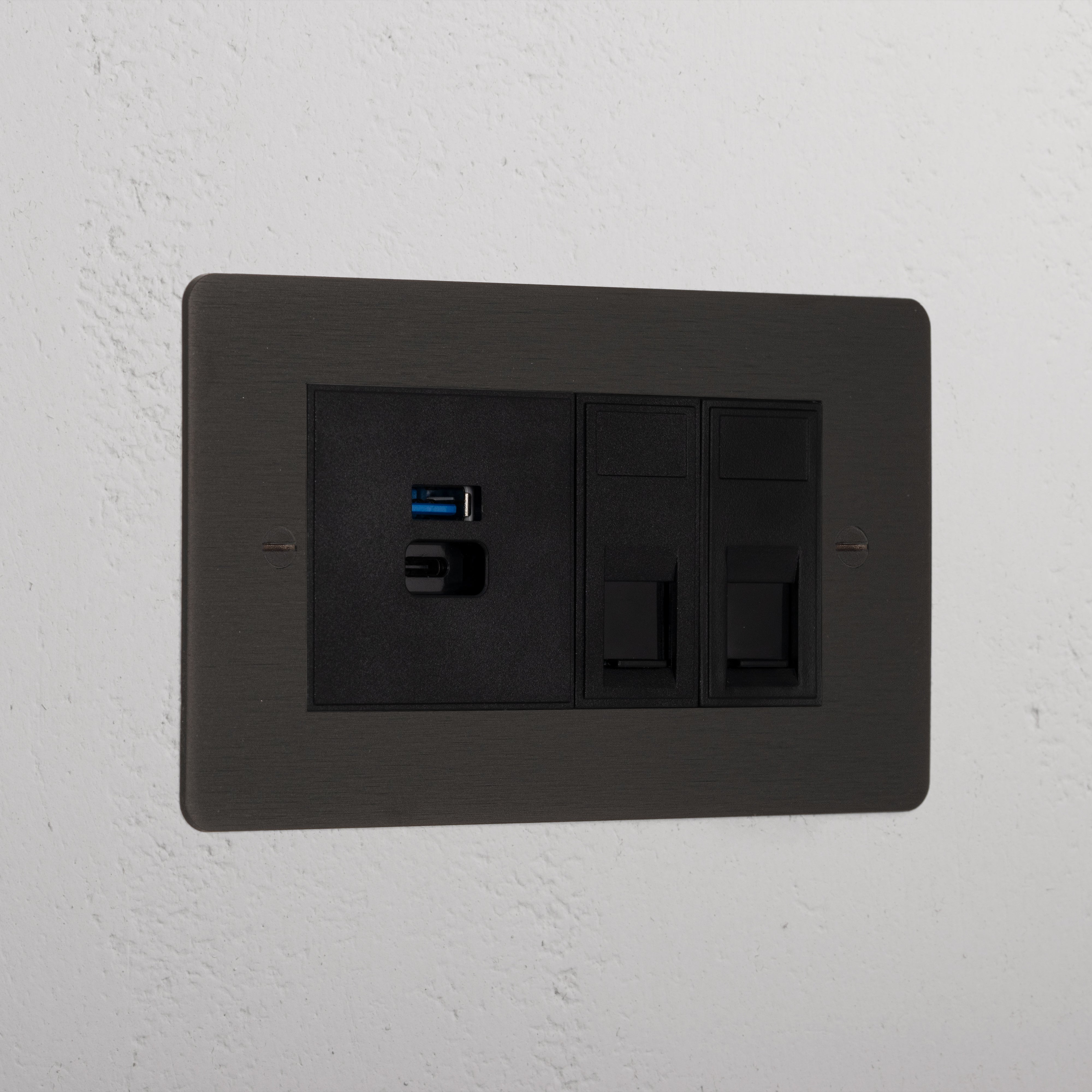 Bronze Modern Cat6 And Usb A+C Fast Charge Socket Black