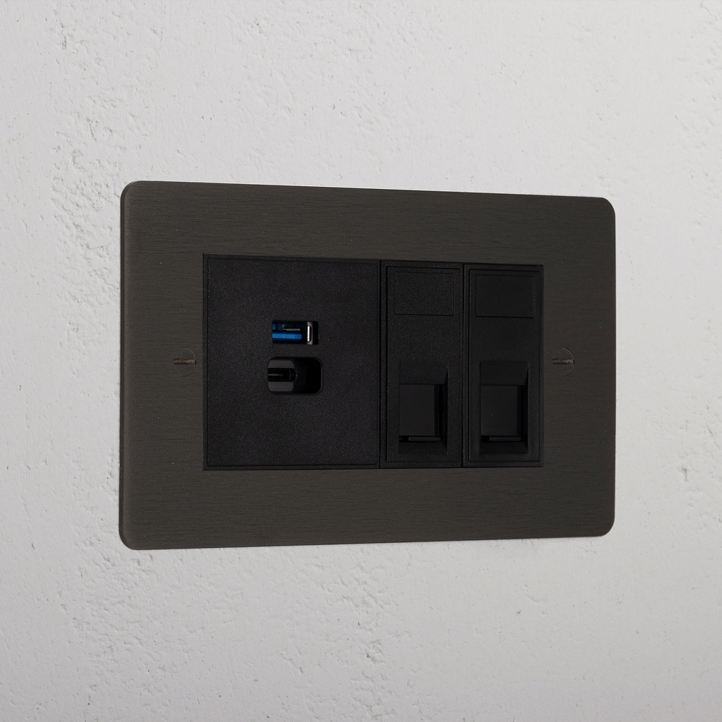 Bronze Modern Cat6 And Usb A+C Fast Charge Socket Black