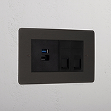 Bronze Modern Cat6 And Usb A+C Fast Charge Socket Black