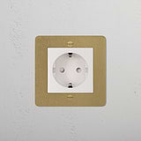 European Schuko socket with a square faceplate in antique brass white finish, 1G Sockets & Modules.