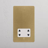 Antique brass white shaver socket with a dual-gang design for 2G sockets and modules.