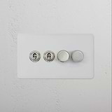 4G Mixed Switch 2T2D in paintable polished nickel with four sleek toggle switches on a wall panel.