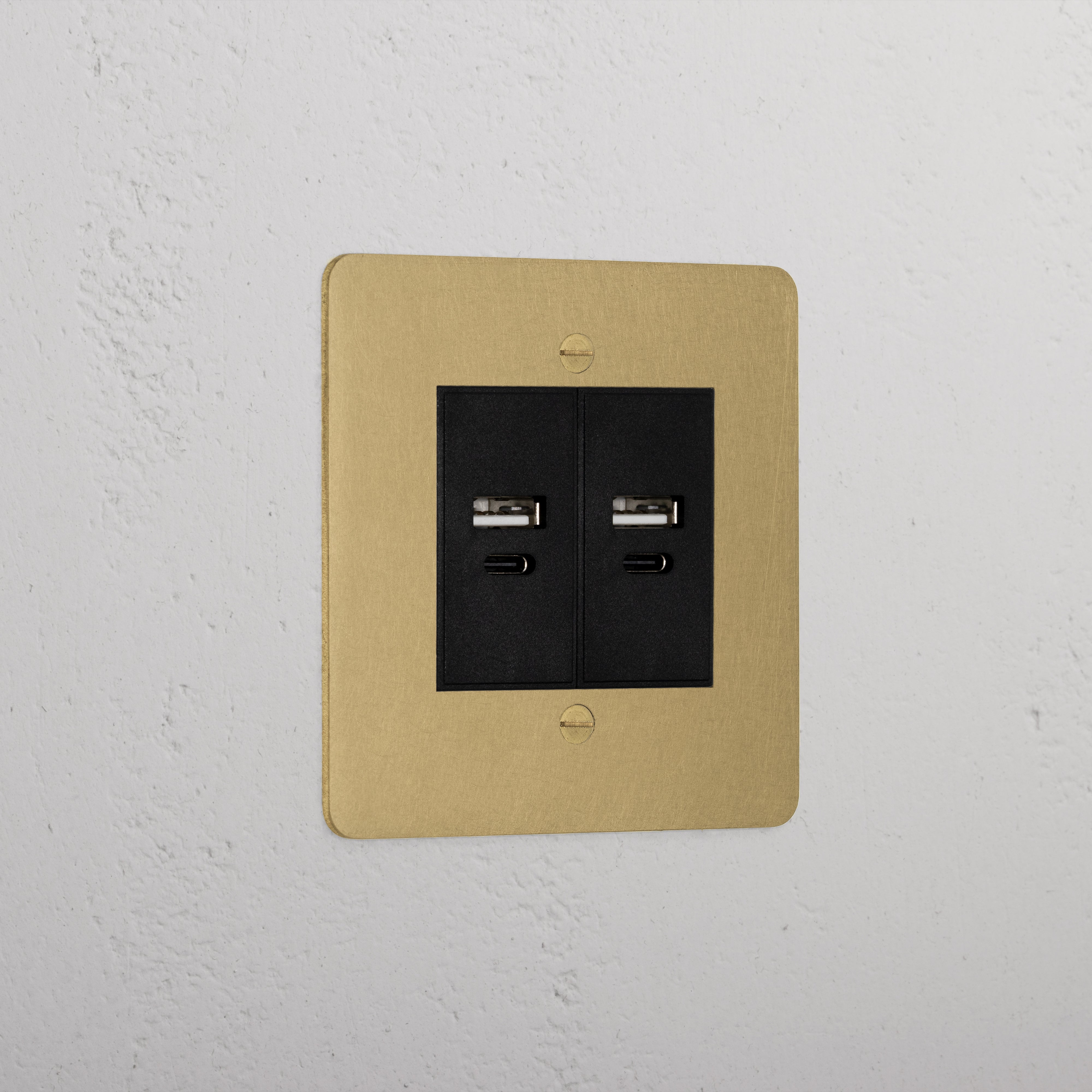 Antique Brass Designer 2x Usb A+C Socket On White Background