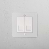 2x CAT6 Socket - Paintable White, 1G Sockets & Modules on a textured white wall for easy integration.