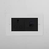 13A Socket with USB A&C Fast Charge in paintable black, designed for 2G sockets & modules.