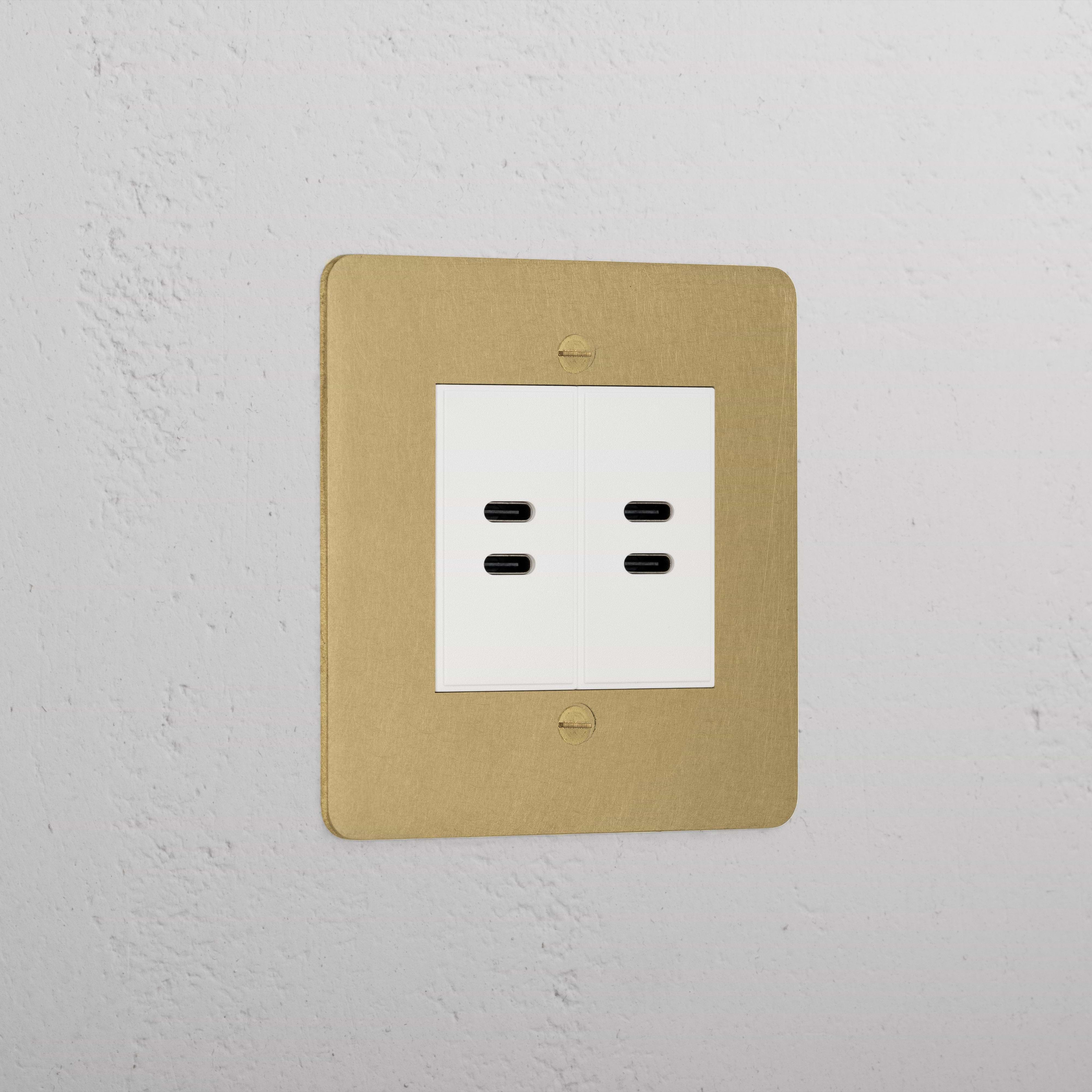 Premium Antique Brass 2x Usb C+C Socket White