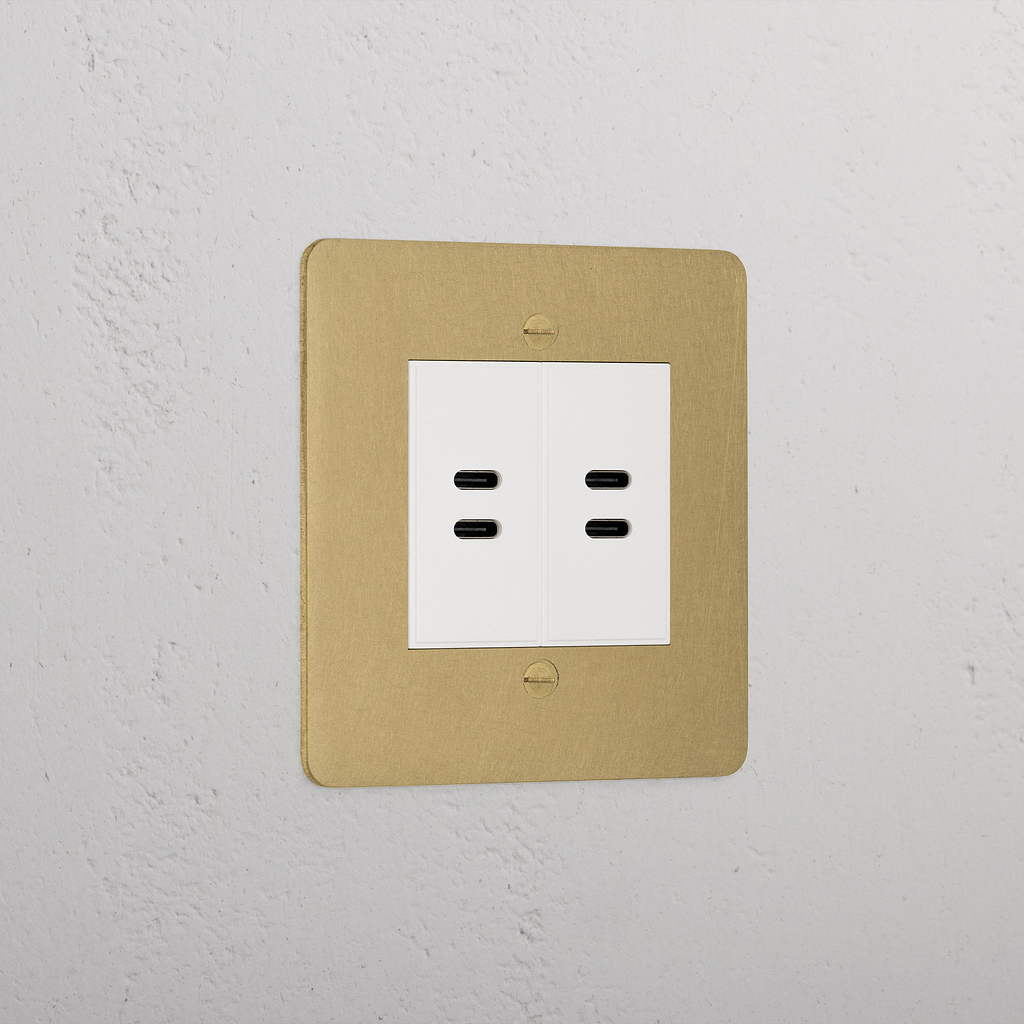 Premium Antique Brass 2x Usb C+C Socket White