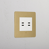 Premium Antique Brass 2x Usb C+C Socket White