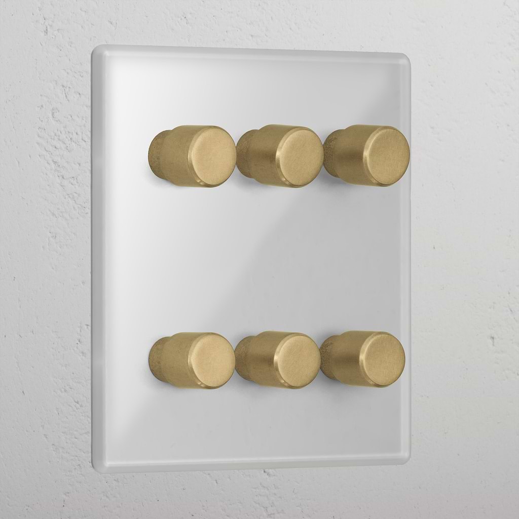 Clear Antique Brass 6 Gang 2 Way Dimmer Designer Light Switch
