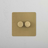 Antique Brass Designer 2 Gang Dimmer Switch On Wall