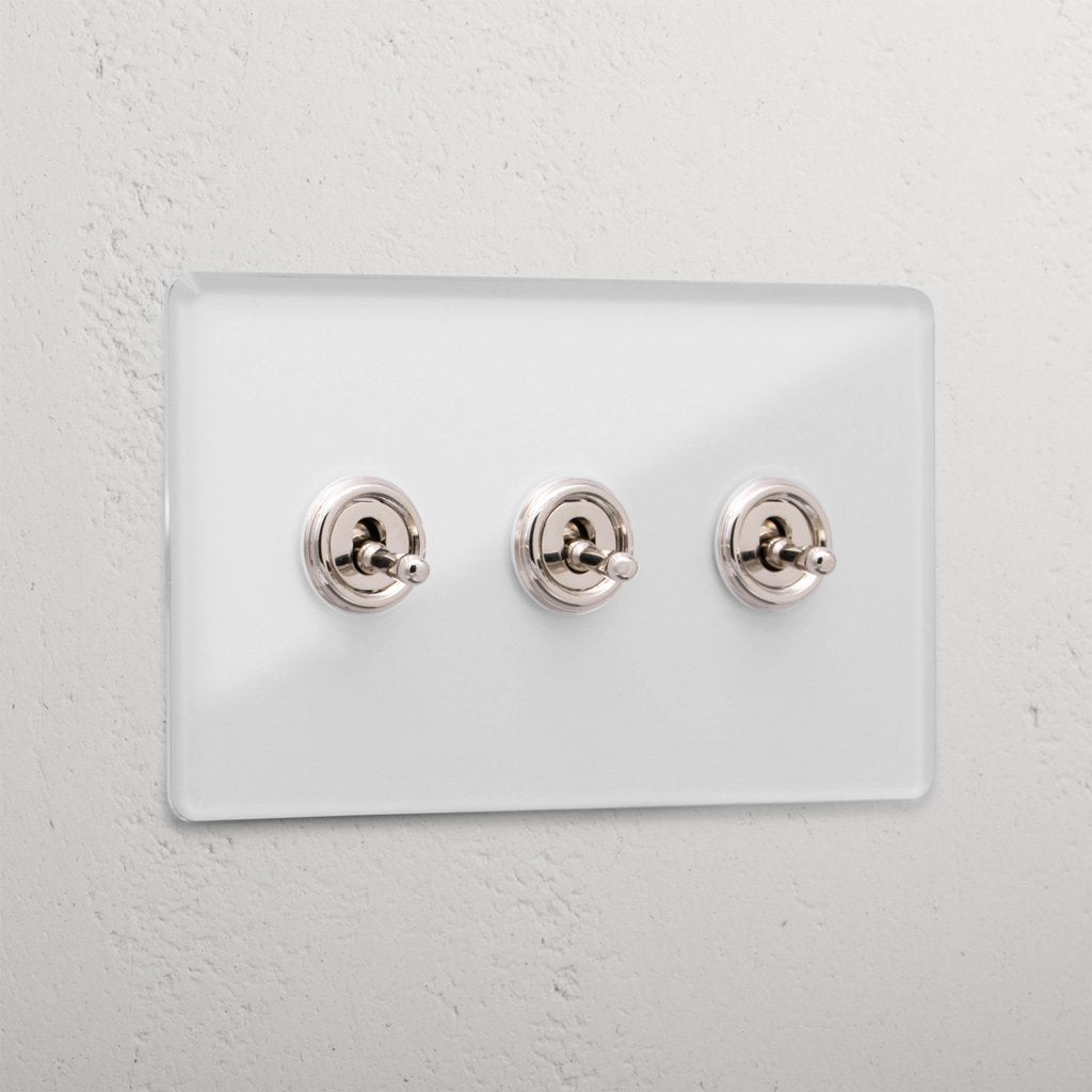Luxury Clear Polished Nickel 3 Gang 2 Way Toggle Light Switch