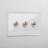 Luxury Clear Polished Nickel 3 Gang 2 Way Toggle Light Switch