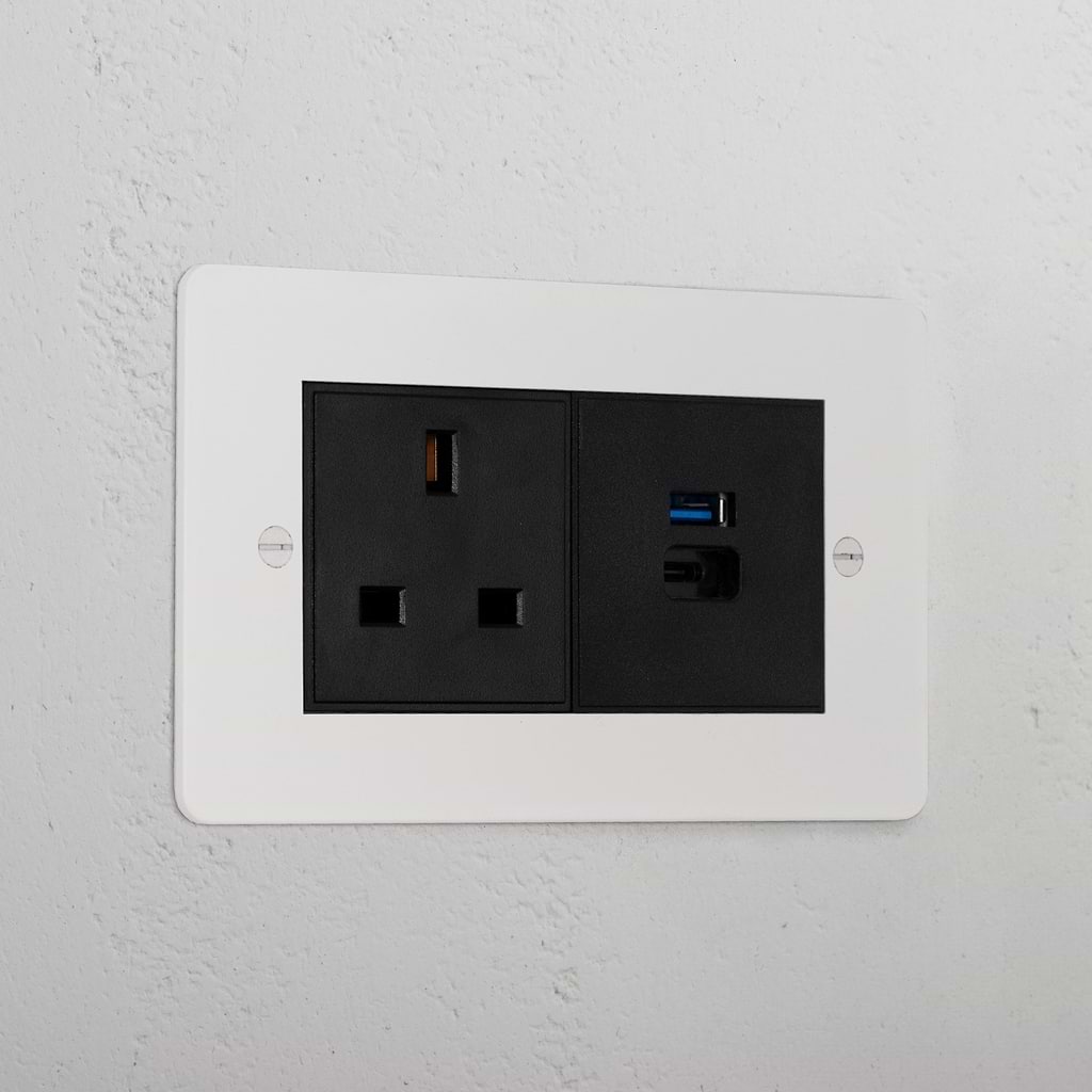 13A Socket + USB A+C Fast Charge _ Paintable Black