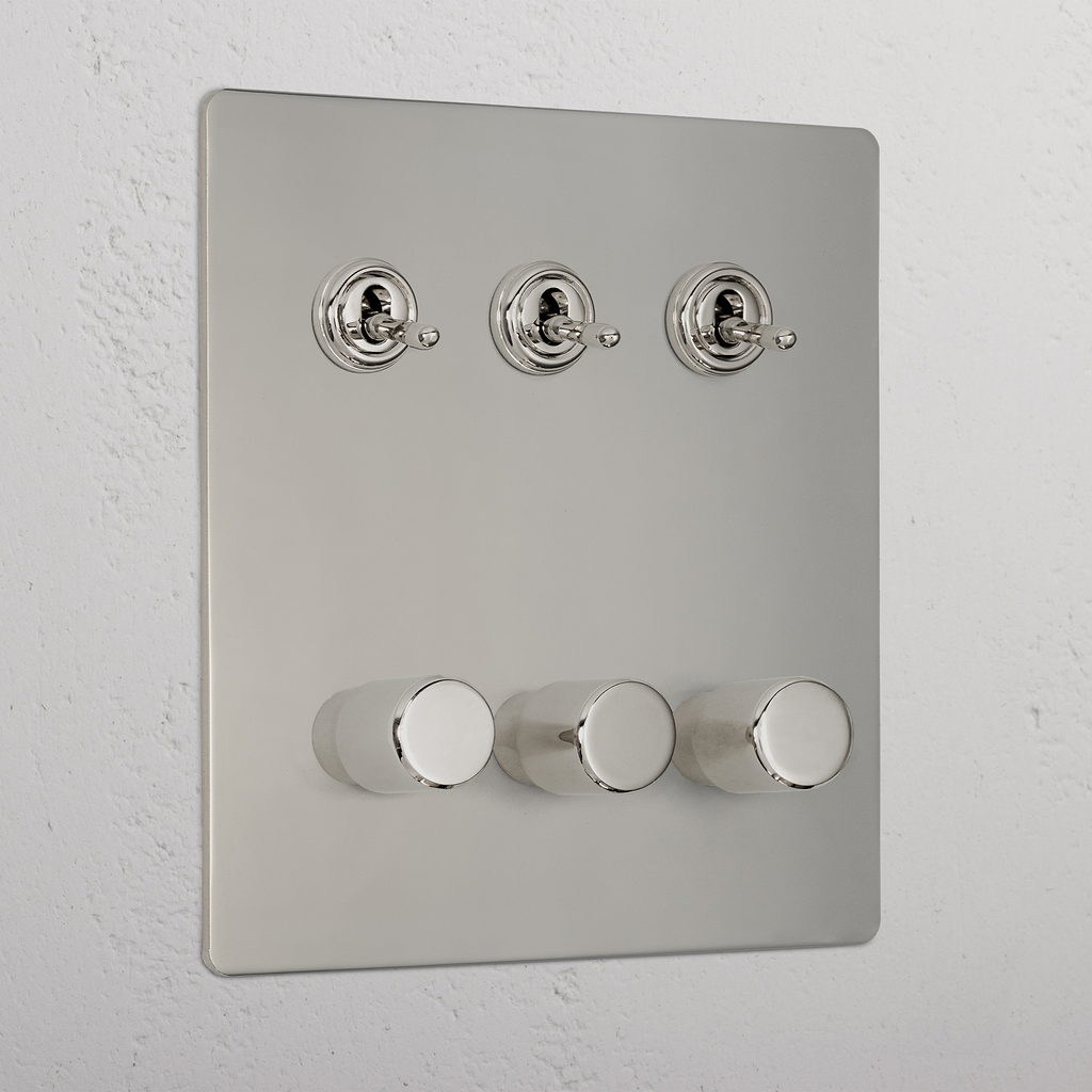 Designer Polished Nickel 6 Gang Mixed Light Switch