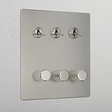 Designer Polished Nickel 6 Gang Mixed Light Switch
