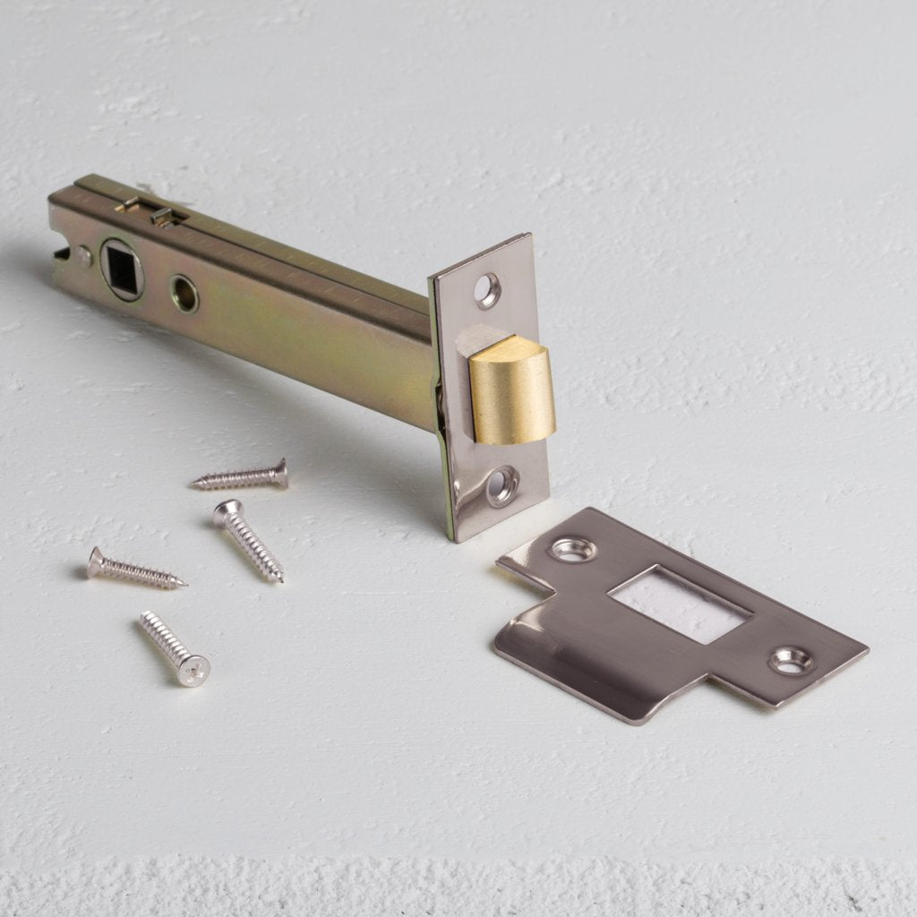 Polished Nickel Light Latch 100mm On White Background