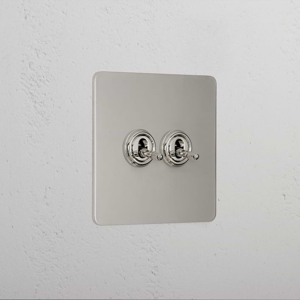 Premium Polished Nickel 2 Gang 2 Way Toggle Light Switch