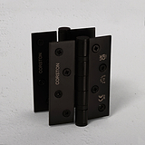 Saxon Steel Door Hinge Pair FR60 - Bronze, featuring black hinges and screws, set against a light gray background.