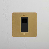 Antique brass black CAT6 socket on a textured white wall, designed for 1G sockets & modules.