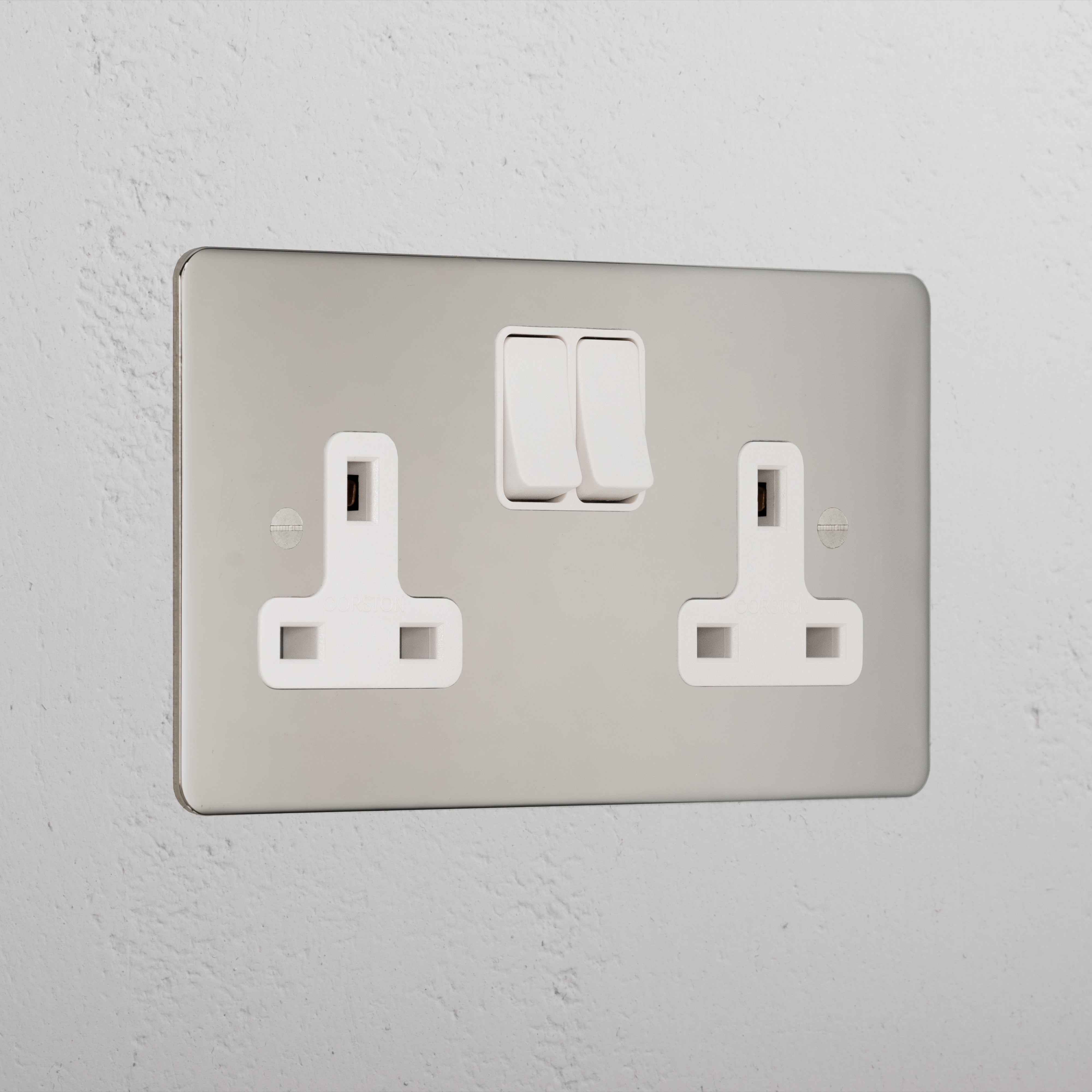 Elegant Polished Nickel Double Socket Uk White