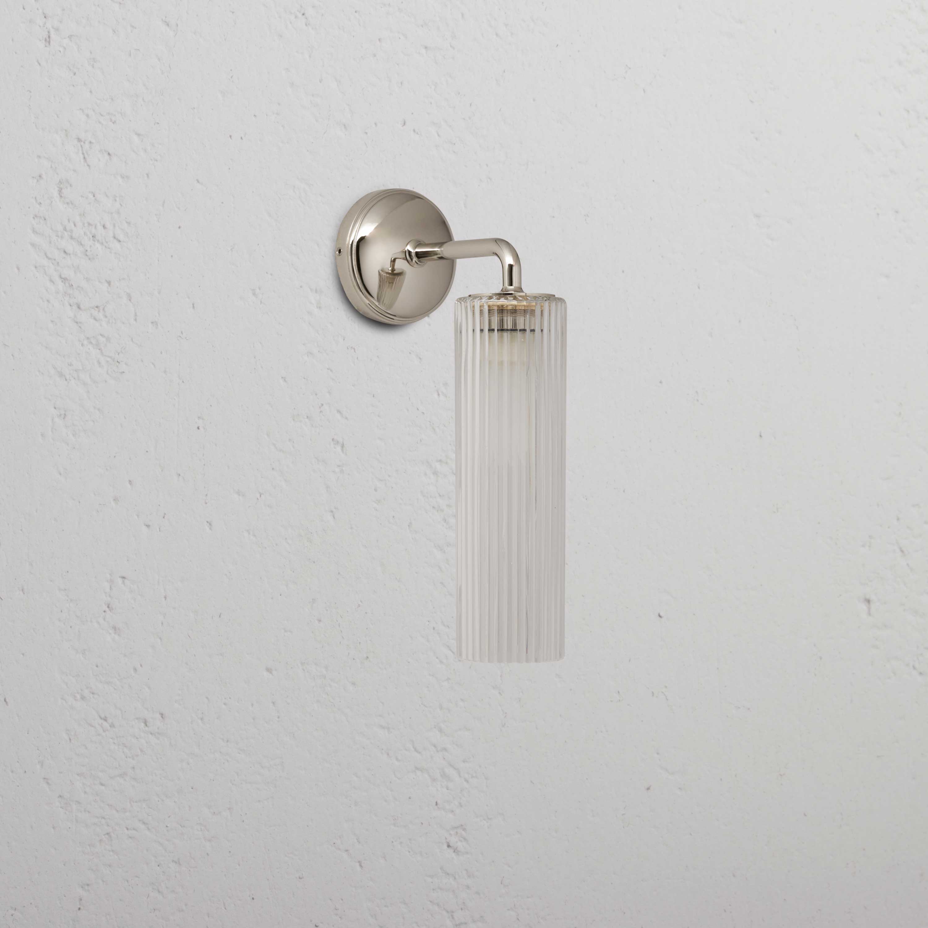 Polished Nickel Fixed Wall Light With Fluted Glass Shade