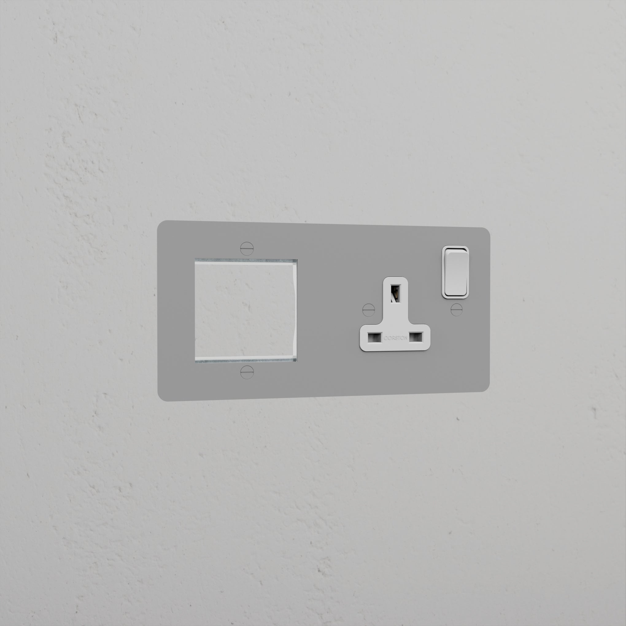 1G 50mm Module & Single Socket UK Plate _ Paintable White