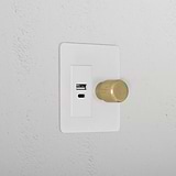 1G Two Way Dimmer + USB A+C Slimline Switch _ Paintable Antique Brass White