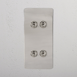 4G Vertical Two Way Toggle Switch in polished nickel finish with four switches on a sleek panel.