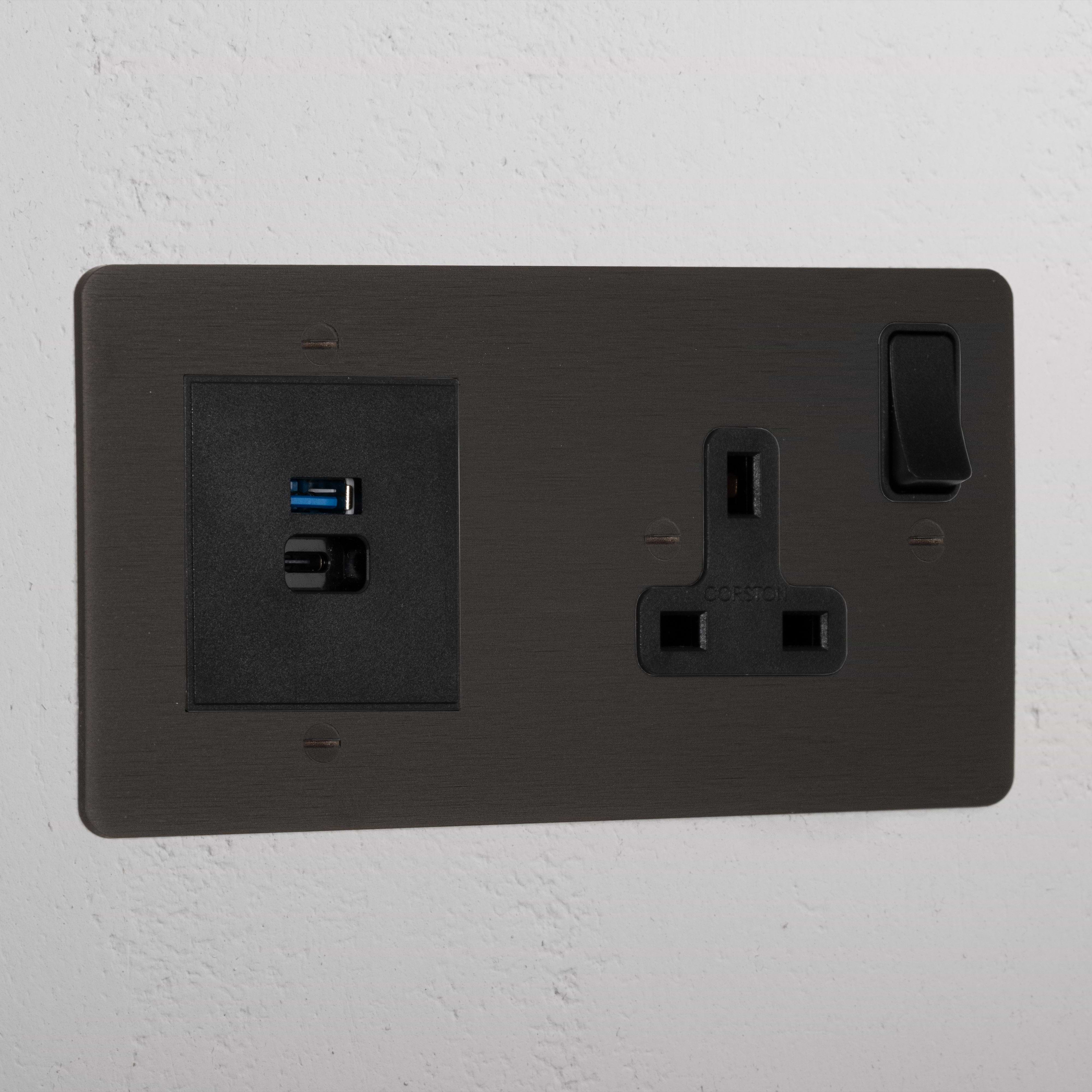 Bronze Elegant Single Socket And Usb Fast Charge Black
