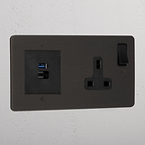 Bronze Elegant Single Socket And Usb Fast Charge Black